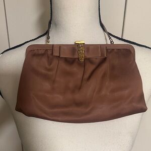 Antique Brown Clutch with Gold Clasp with Rhinestones. Brand: Ande